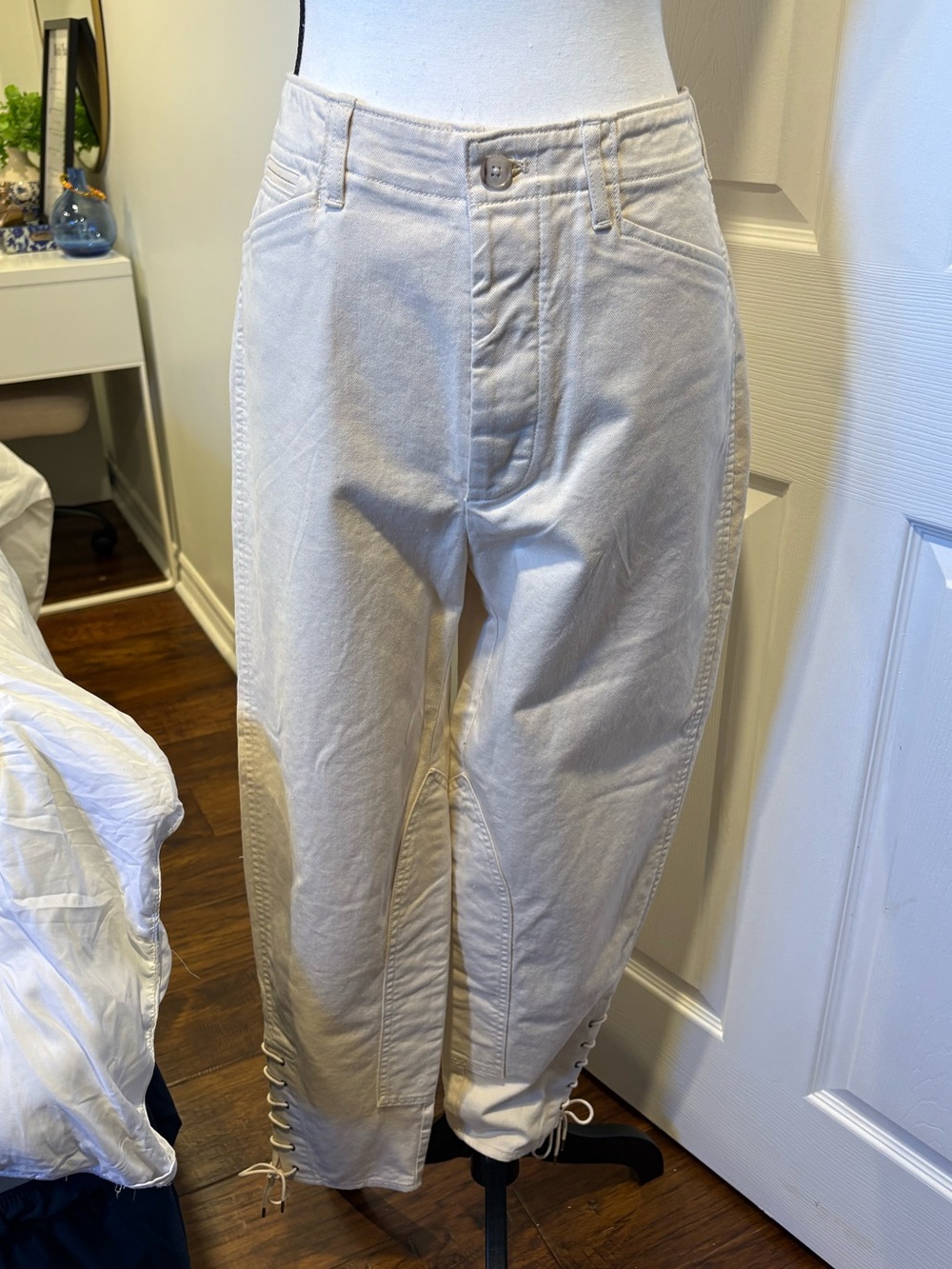 Banana Republic Cream Cotton Lace Up Utility Pants Size 6